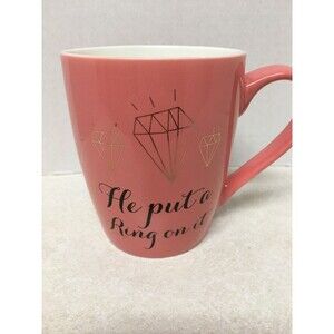 Hazel & Co Pink Coffee /Tea  Cup Mug “He Put A Ring On It” Engagement Gift